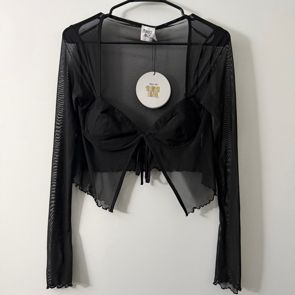 Princess Polly Size 4 Tasia Top Long Sleeve Mesh Sheer Black NEW NWT